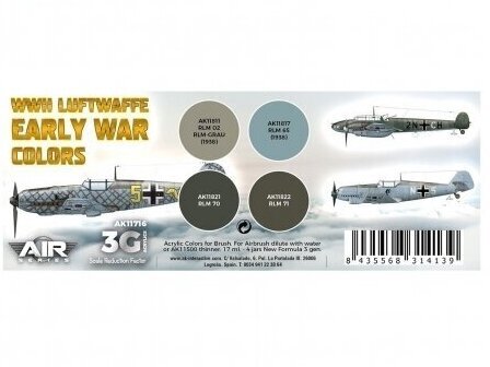 Akrüülvärvide komplekt AK Interactive 3rd generation Air WWII Luftwaffe Early War Colors, AK11716 hind ja info | Kunstitarbed, voolimise tarvikud | kaup24.ee