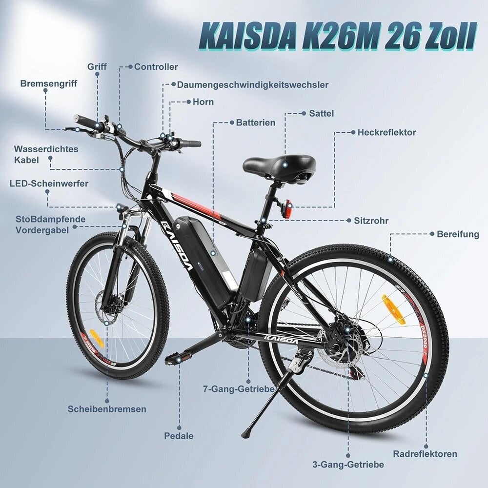 Elektrijalgratas Kaisda K26M, 26", must, 250W, 12,5Ah цена и информация | Elektrirattad | kaup24.ee