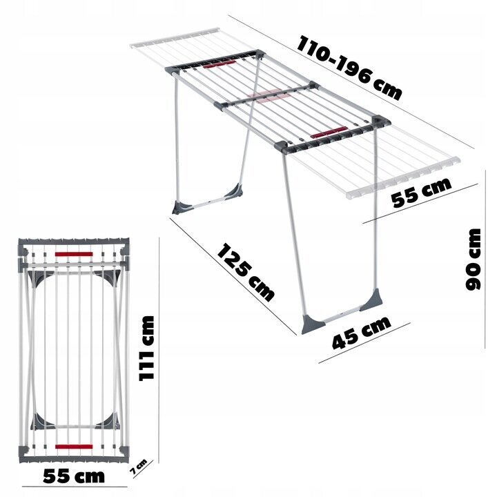 Kadax pesukuivatusrest ​​196x55 cm hind ja info | Pesukuivatusrestid ja aksessuaarid | kaup24.ee