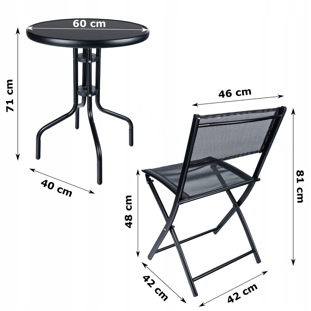 Komplektis 2 tooli ja laud Gotel Garden line must цена и информация | Aiamööbli komplektid | kaup24.ee