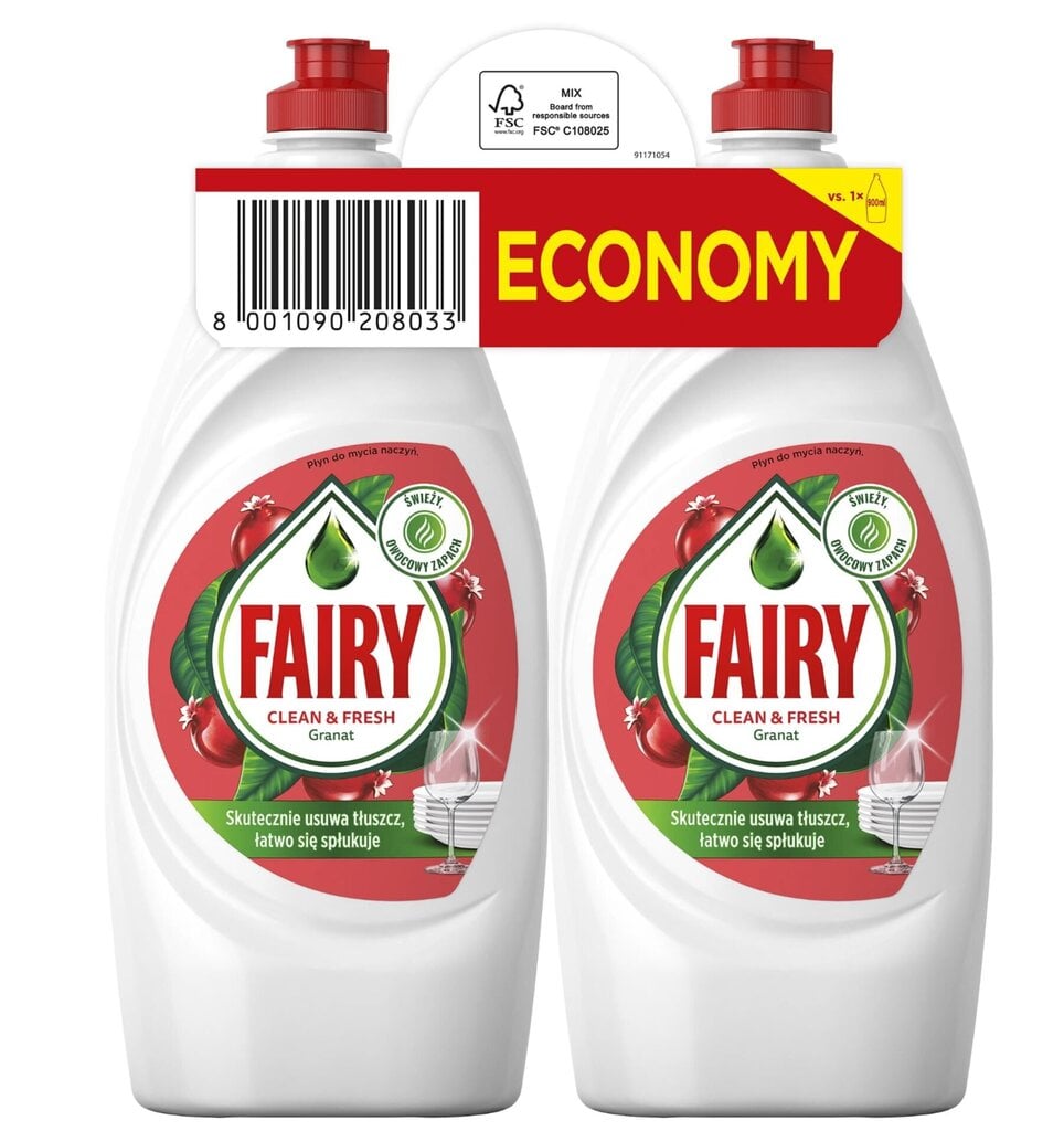 Fairy Pomegranate nõudepesuvahend, 2x900 ml hind ja info | Nõudepesuvahendid | kaup24.ee