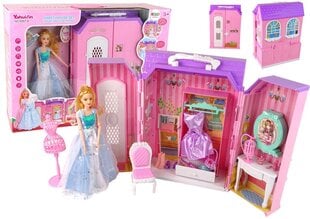 Dollhouse Garderoob Riidekapp Patarei toitega peegel kohvris цена и информация | Игрушки для девочек | kaup24.ee