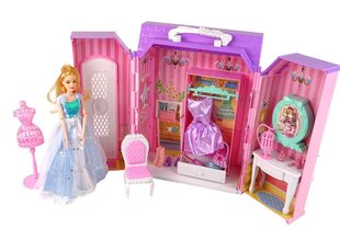 Dollhouse Garderoob Riidekapp Patarei toitega peegel kohvris цена и информация | Игрушки для девочек | kaup24.ee