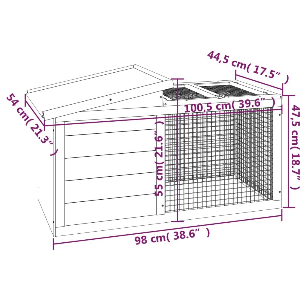 vidaXL küülikupuur, pruun, 100,5 x 54 x 55 cm, männipuit hind ja info | Puurid ja tarvikud väikeloomadele | kaup24.ee