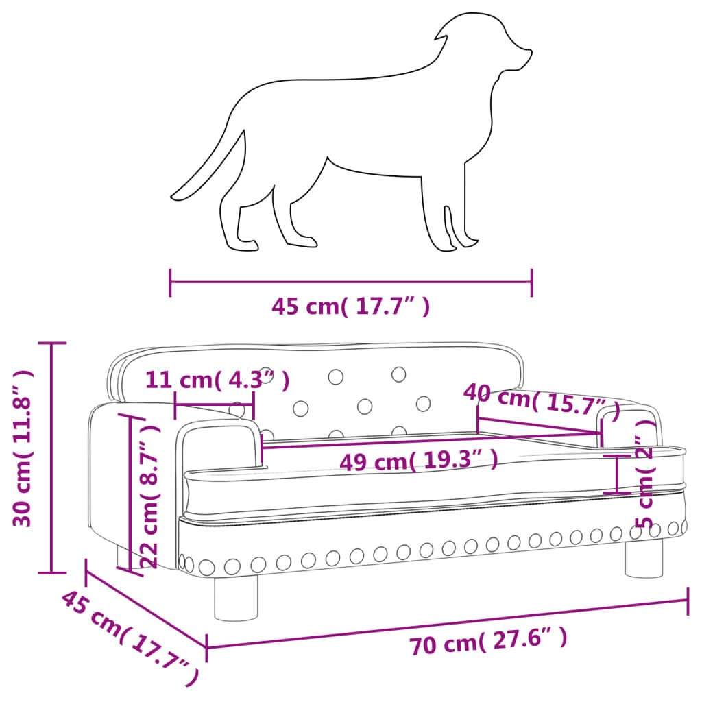 vidaXL koeravoodi, tumehall, 70 x 45 x 30 cm, samet hind ja info | Pesad, kuudid | kaup24.ee