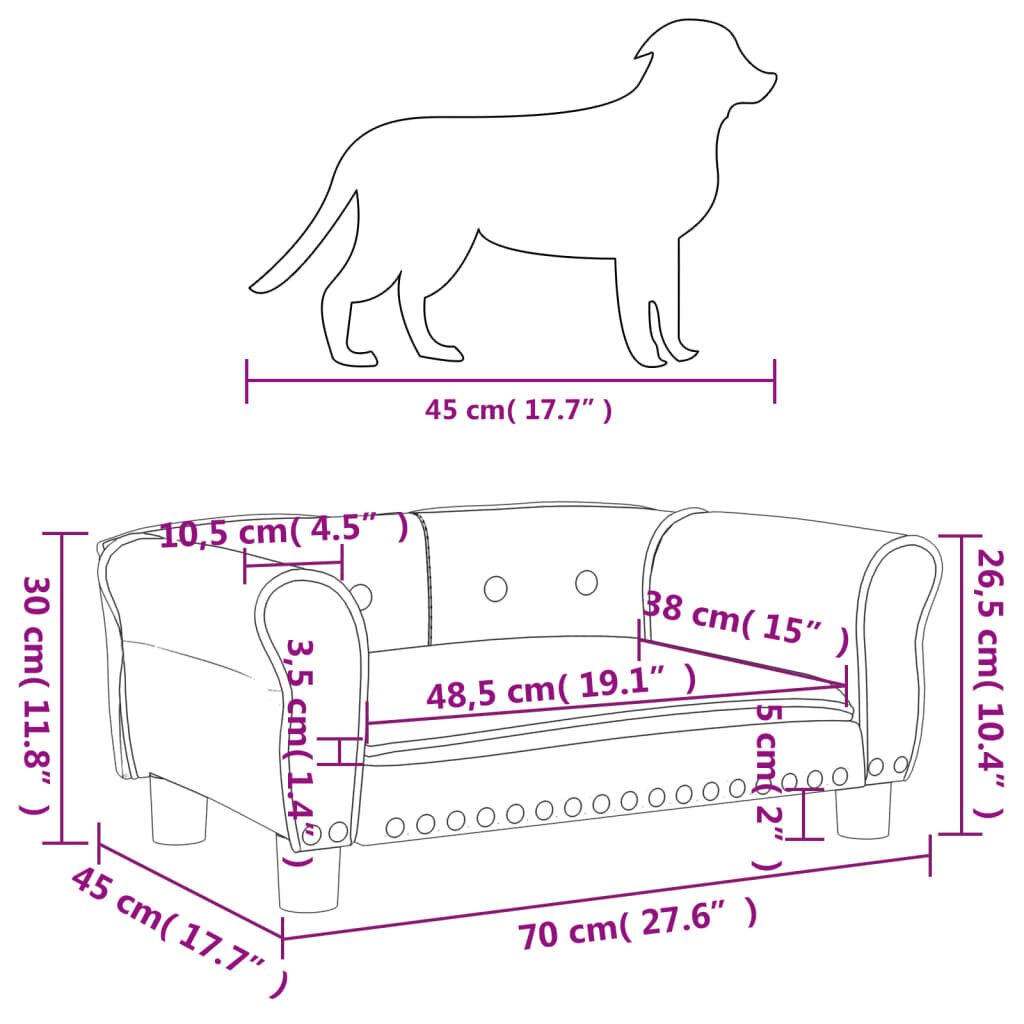 vidaXL koeravoodi, tumehall, 70 x 45 x 30 cm, samet hind ja info | Pesad, kuudid | kaup24.ee