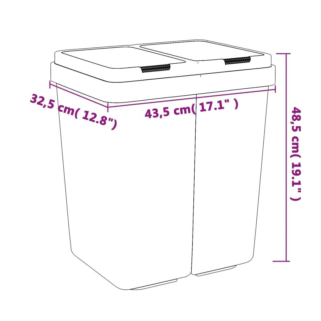 vidaXL kahe konteineriga prügikast, valge, 2 x 25 l цена и информация | Prügikastid | kaup24.ee