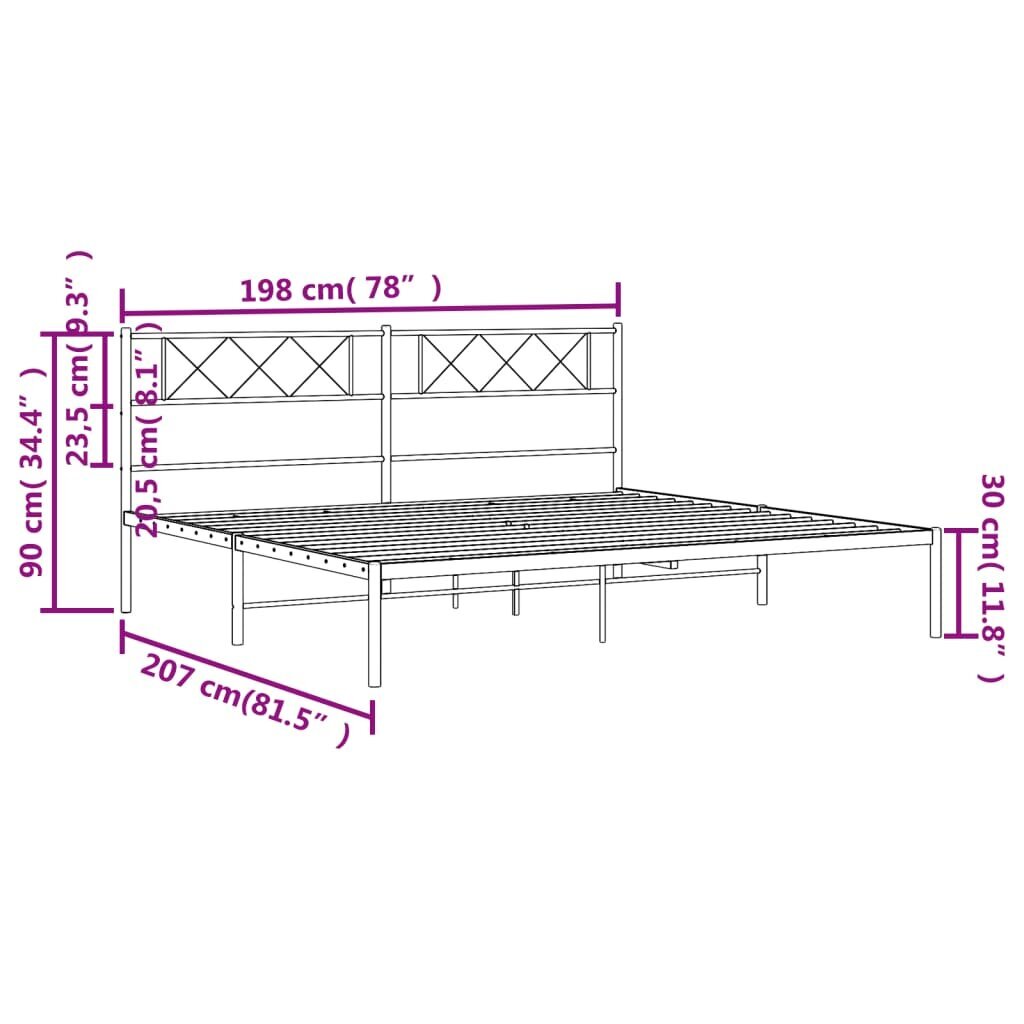 Metallist voodiraam peatsiga vidaXL, 193x203 cm hind ja info | Voodid | kaup24.ee