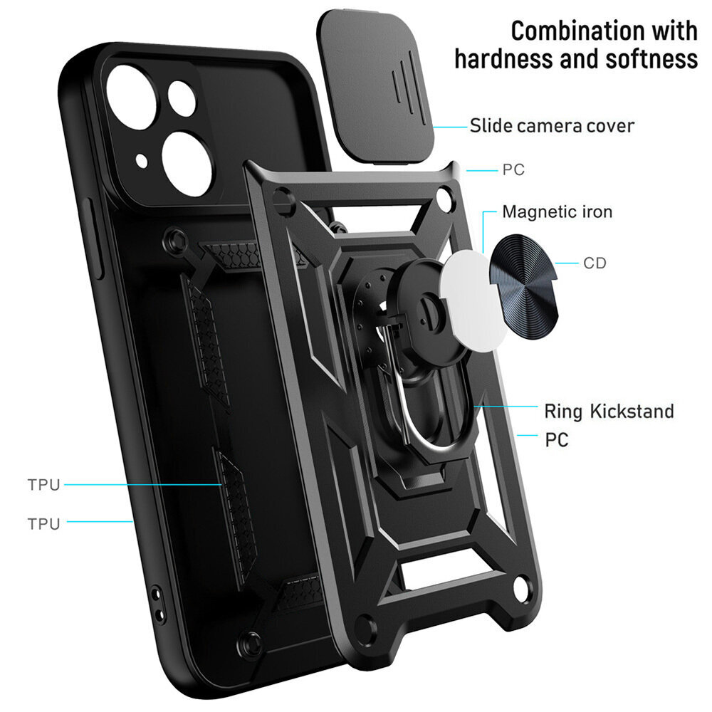 Slide Camera Armor Case Motorola Moto G84 5G Black цена и информация | Telefoni kaaned, ümbrised | kaup24.ee