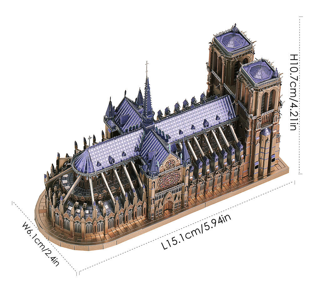 Metallist 3D-konstruktor Piececool Notre Dame'i katedraal, 382 d. hind ja info | Klotsid ja konstruktorid | kaup24.ee