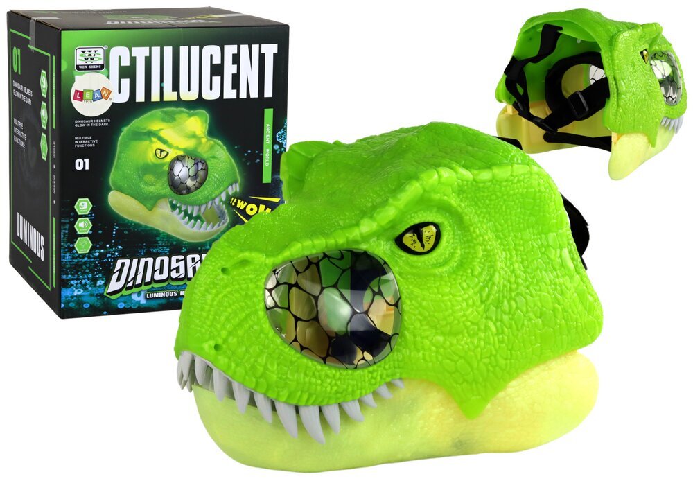 Green Dinosaur Mask Adjustable Headband Lights Sounds hind ja info | Karnevali kostüümid | kaup24.ee