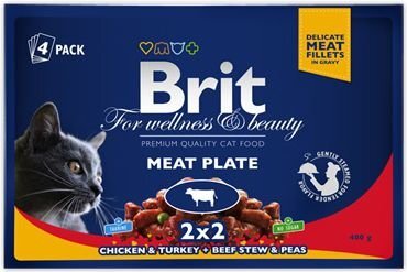Brit Premium konservide komplekt Cat Adult Meat Plate, 4 x 100 g hind ja info | Konservid kassidele | kaup24.ee