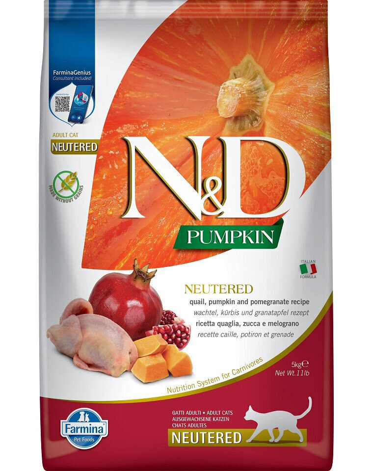 Farmina N&D Pumpkin Neutered kuivtoit kassidele linnuliha, kõrvitsa ja granaatõunaga, 10 kg hind ja info | Kuivtoit kassidele | kaup24.ee