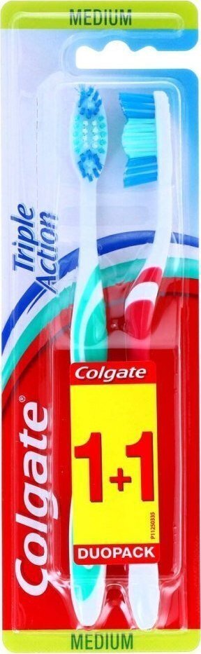 Hambahari Colgate Triple Action Medium Toothbrush 1 + 1 vnt. цена и информация | Suuhügieen | kaup24.ee