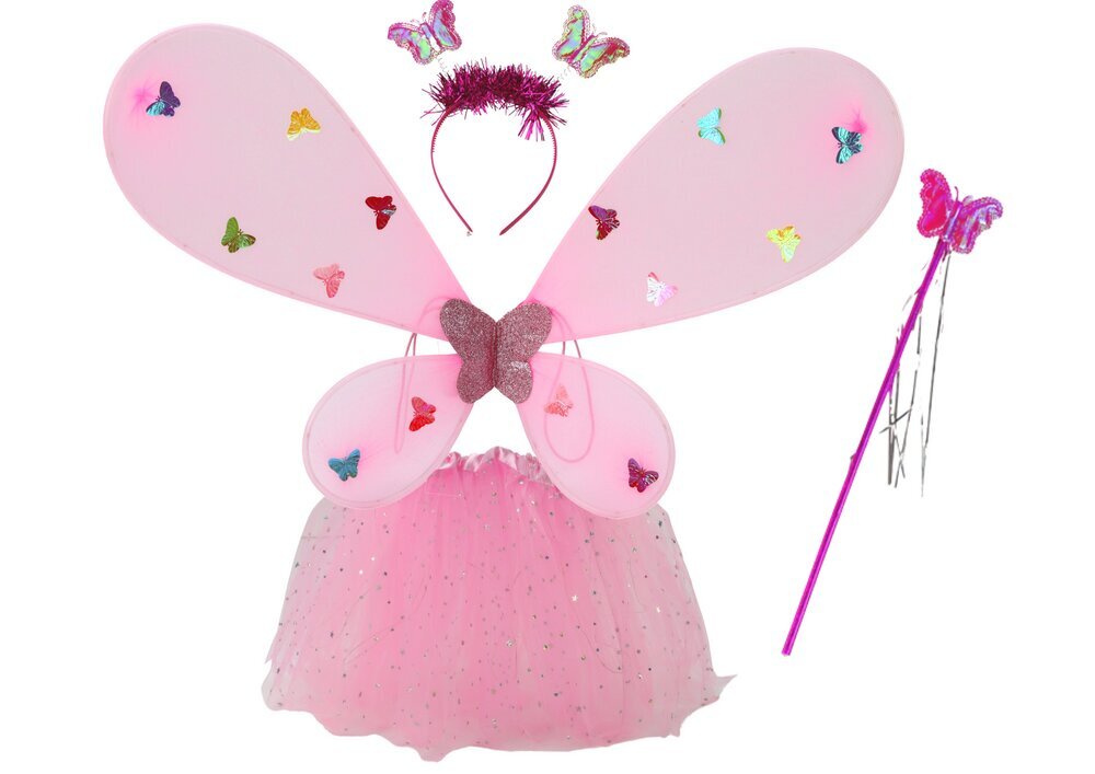 Fairy Costume Butterfly Disguise Outfit Pink Wings цена и информация | Karnevali kostüümid | kaup24.ee