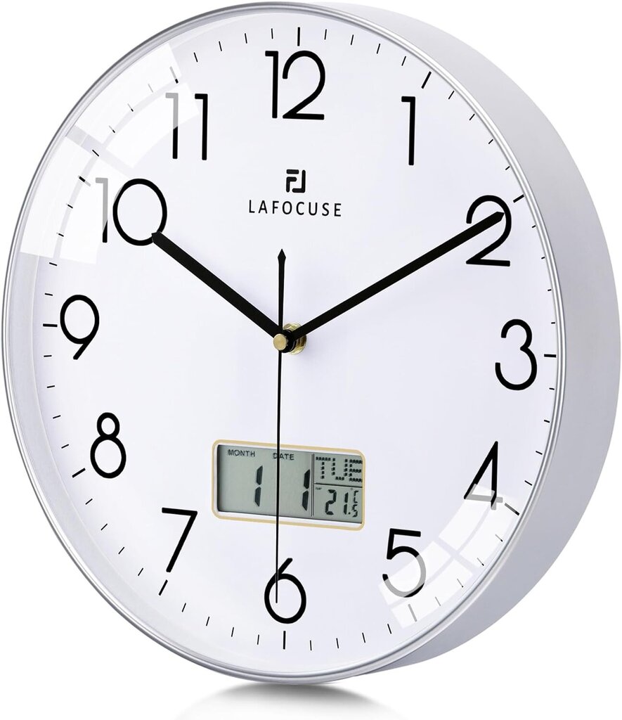 Kalendriga seinakell Lafocuse Silent, digitaalne LCD, 30 cm цена и информация | Kellad | kaup24.ee