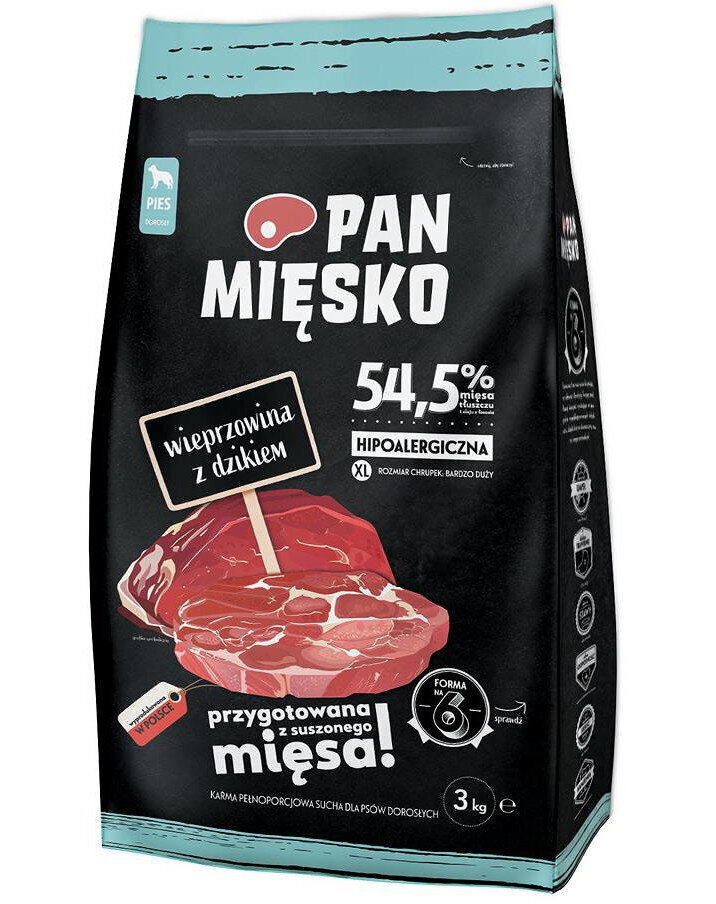 Pan Mięsko väga suurt tõugu koertele koos sealiha ja metsseaga, 3 kg цена и информация | Kuivtoit koertele | kaup24.ee