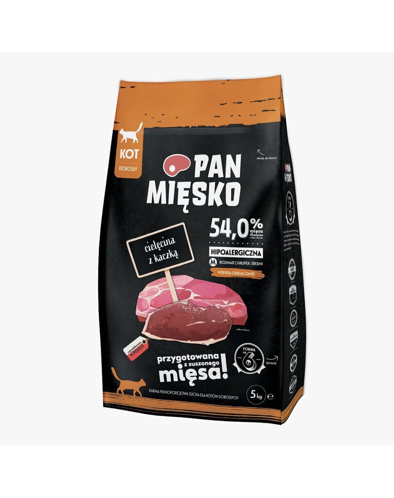 Pan Mięsko kuivtoit kassidele koos vasika- ja pardilihaga, 5 kg hind ja info | Kuivtoit kassidele | kaup24.ee