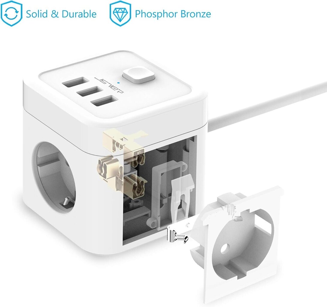 JSVER Power Cube 6in1, 1.5m цена и информация | Pikendusjuhtmed, kaablid | kaup24.ee