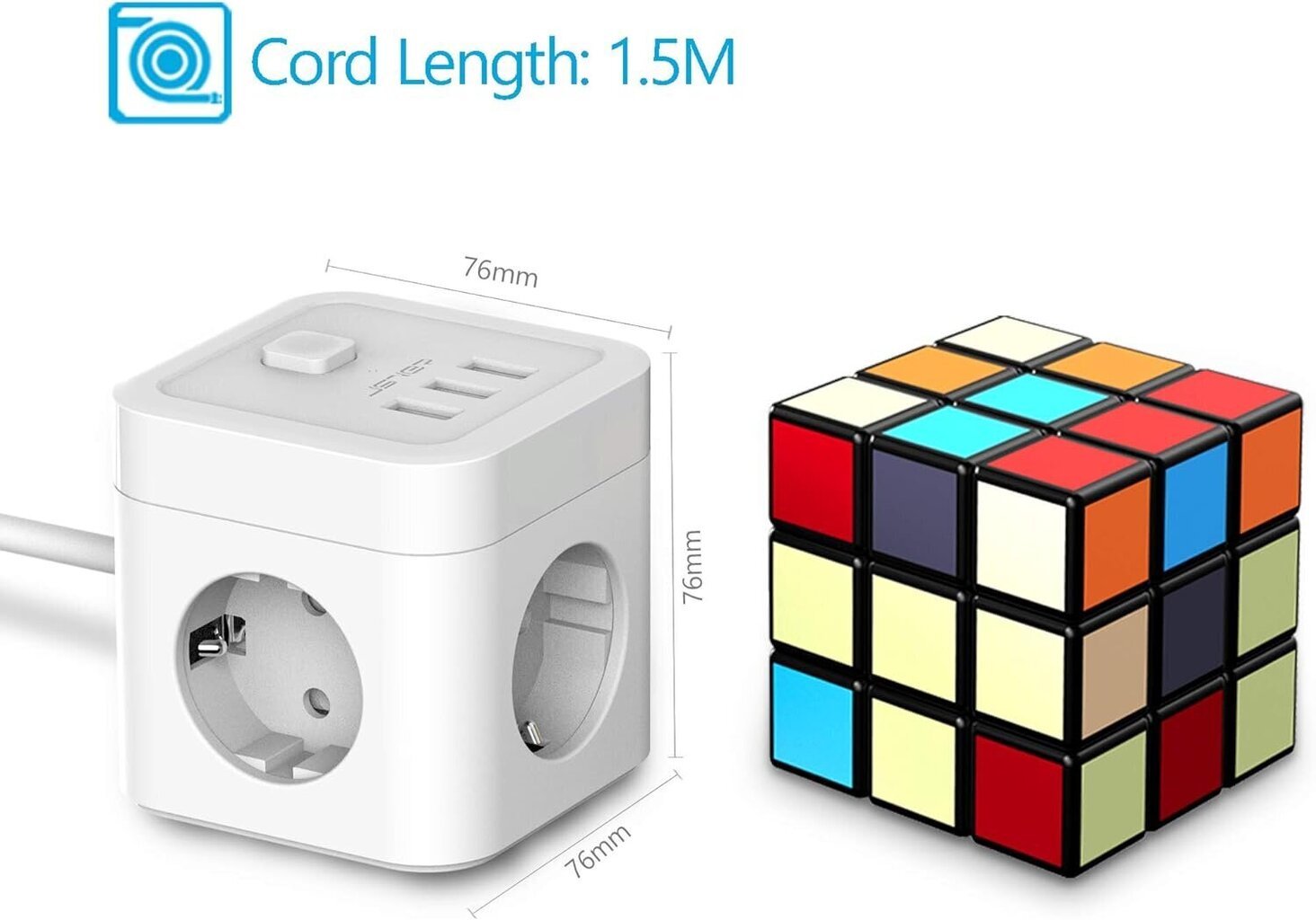 JSVER Power Cube 6in1, 1.5m hind ja info | Pikendusjuhtmed, kaablid | kaup24.ee