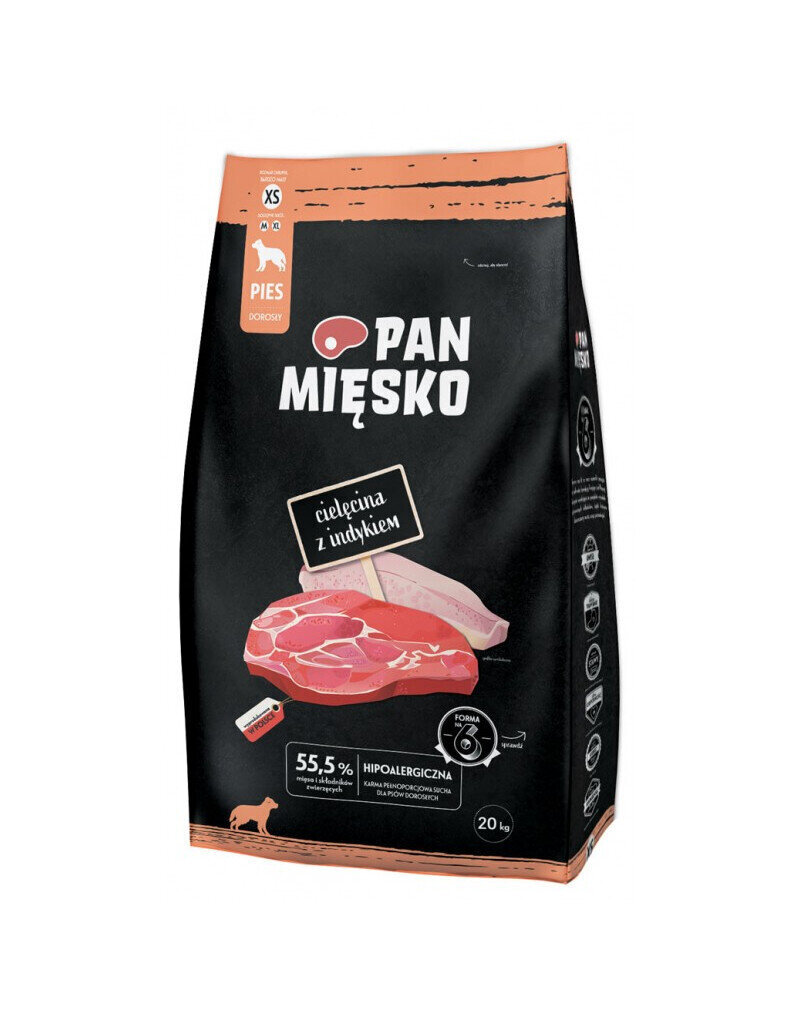 Pan Mięsko väikest tõugu koertele koos vasika- ja kalkunilihaga, 20 kg hind ja info | Kuivtoit koertele | kaup24.ee