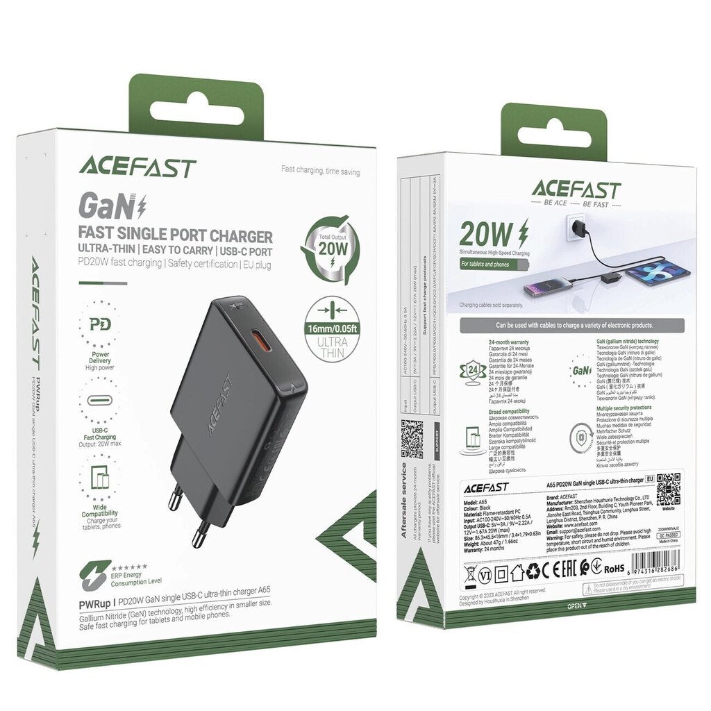 Acefast Gan A65 цена и информация | Mobiiltelefonide laadijad | kaup24.ee