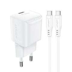 Acefast A73 Mini PD 20W GaN wall charger + USB-C cable - white цена и информация | Зарядные устройства для телефонов | kaup24.ee