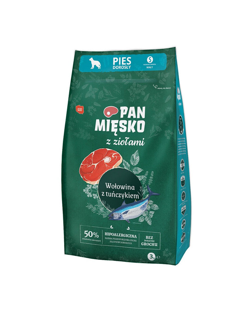 Pan Mięsko väikest tõugu koertele veiseliha, tuunikala ja ürtidega, 3 kg цена и информация | Kuivtoit koertele | kaup24.ee