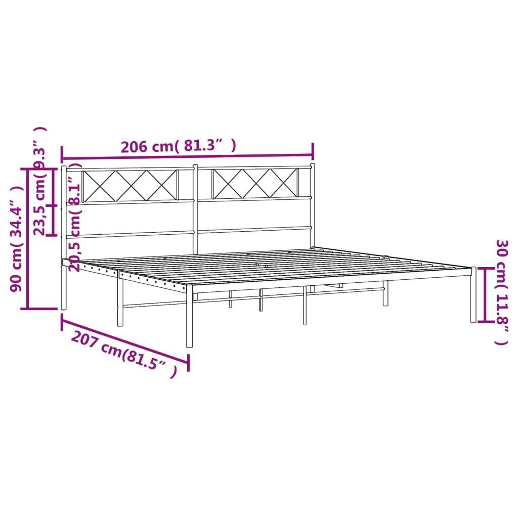 Metallist voodiraam peatsiga vidaXL, 200x200 cm цена и информация | Voodid | kaup24.ee