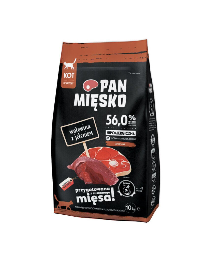 Pan Mięsko kuivtoit kassidele koos veise- ja ulukilihaga, 10 kg hind ja info | Kuivtoit kassidele | kaup24.ee