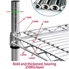 6-уровневая хромированная проволочная стойка на колесах с ручкой, 250 кг/полка цена и информация | Полки | kaup24.ee