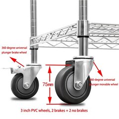 6-уровневая хромированная проволочная стойка на колесах с ручкой, 250 кг/полка цена и информация | Полки | kaup24.ee