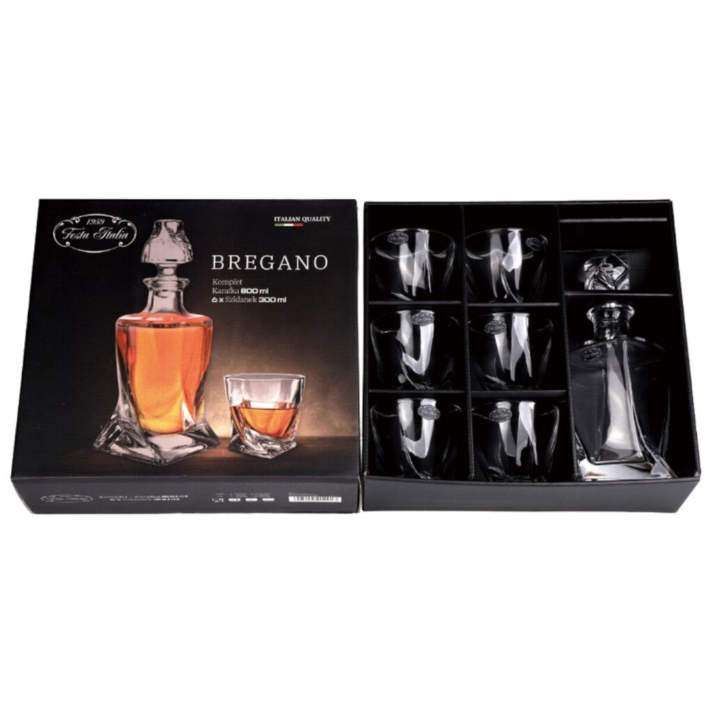 Viski komplekt Bregano Festa Italia, karahvin 800 ml + 6 klaasi 300 ml hind ja info | Klaasid, tassid ja kannud | kaup24.ee