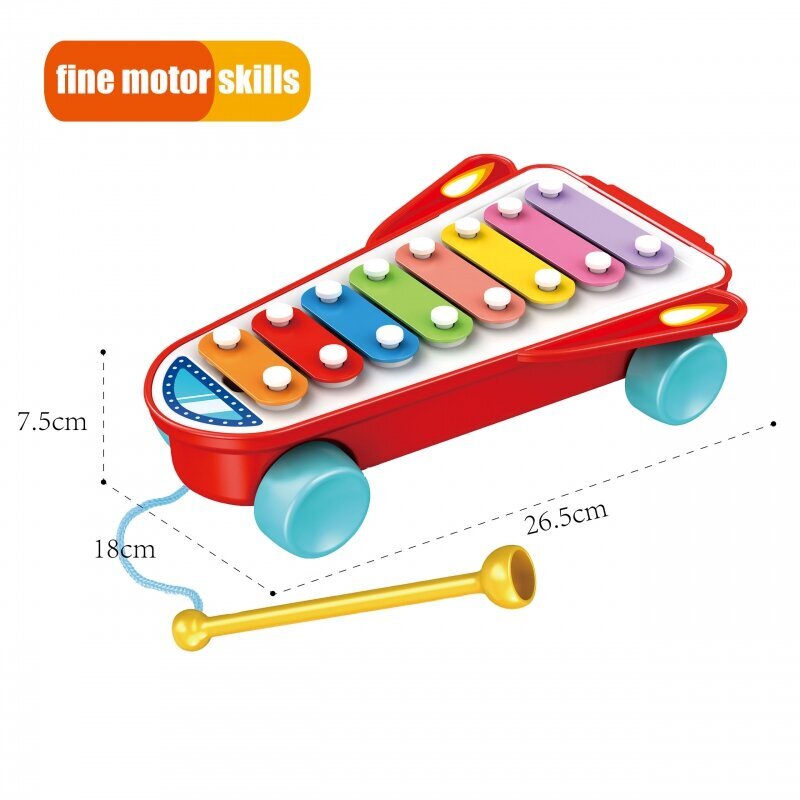 Metallofon ratastega Woopie, punane цена и информация | Arendavad mänguasjad | kaup24.ee