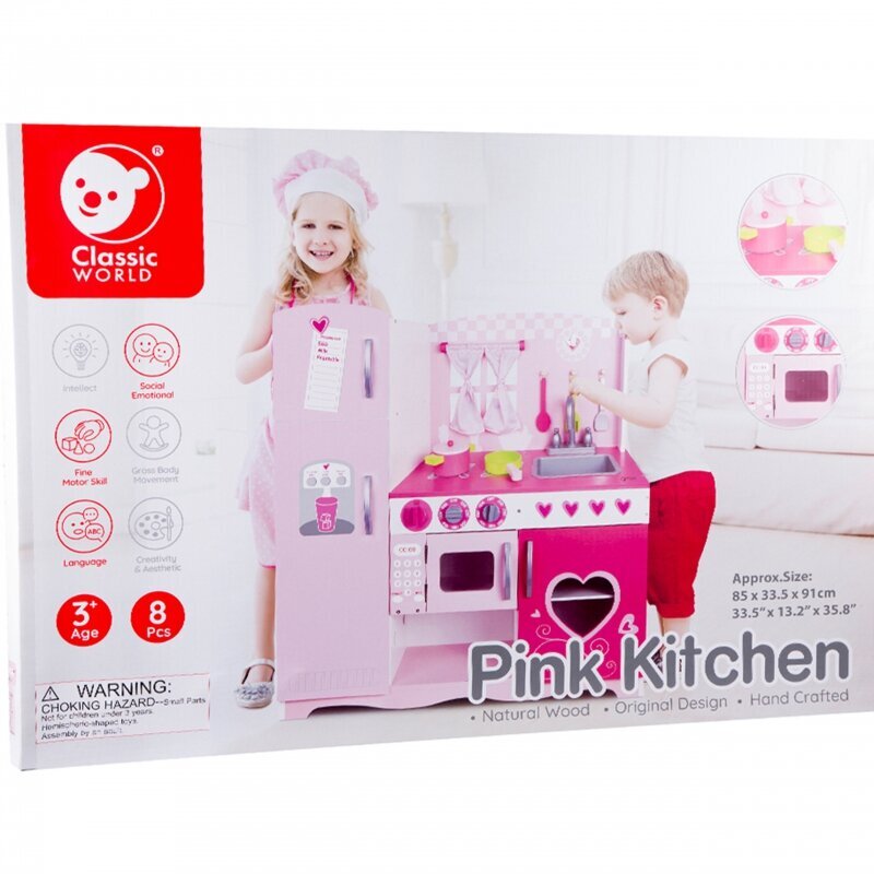 Mänguköök puidust, roosa, Classic World hind ja info | Tüdrukute mänguasjad | kaup24.ee