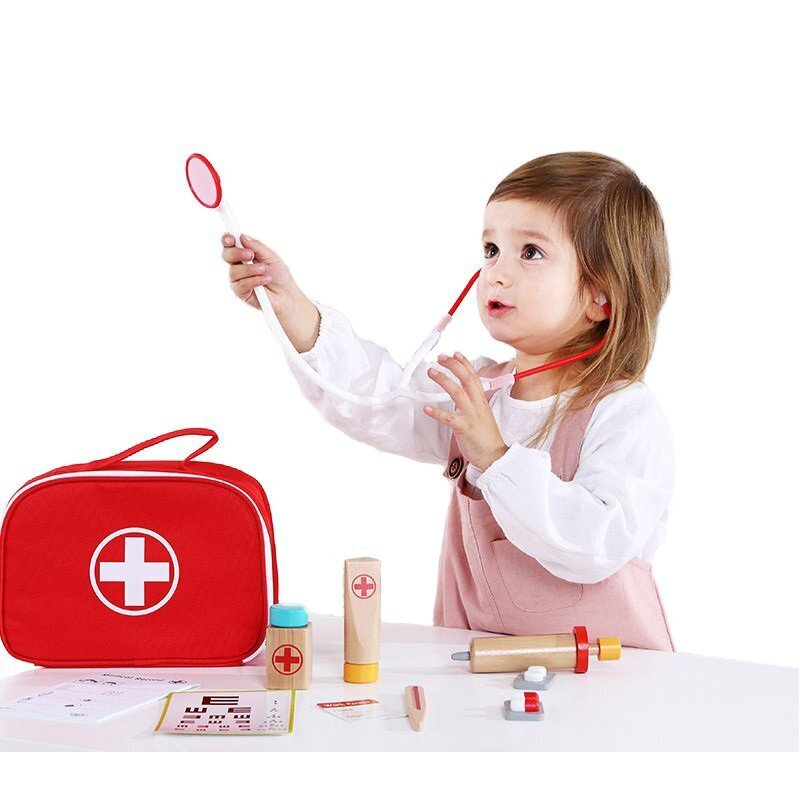 Puidust väike arstikomplekt kohvris koos tarvikutega, Tooky Toy hind ja info | Tüdrukute mänguasjad | kaup24.ee