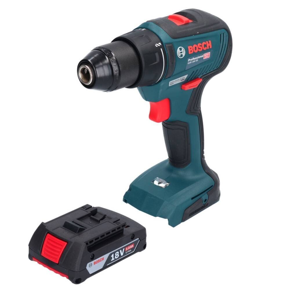 Bosch GSR 18V-55 Professional akutrell/keeraja 18 V 55 Nm + 1x aku 2,0 Ah - ilma laadijata цена и информация | Akutrellid, kruvikeerajad | kaup24.ee