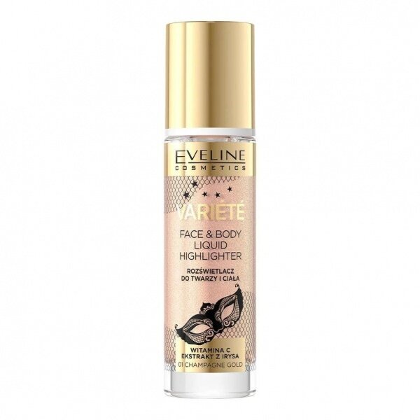 Vedel highlighter Eveline Cosmetics Variete Face & Body Liquid 30ml, 01 champagne gold hind ja info | Jumestuskreemid, puudrid | kaup24.ee