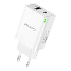 Borofone Wall charger BN16 Tough - USB + Type C - PD 45W 3A white цена и информация | Зарядные устройства для телефонов | kaup24.ee