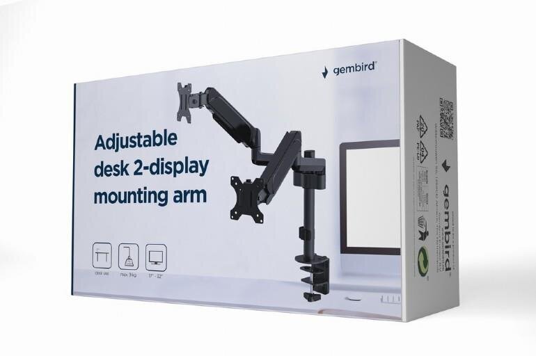 Monitori hoidja Gembird Adjustable Desk 2-display Mounting Arm 17”-32” цена и информация | Monitori hoidjad | kaup24.ee