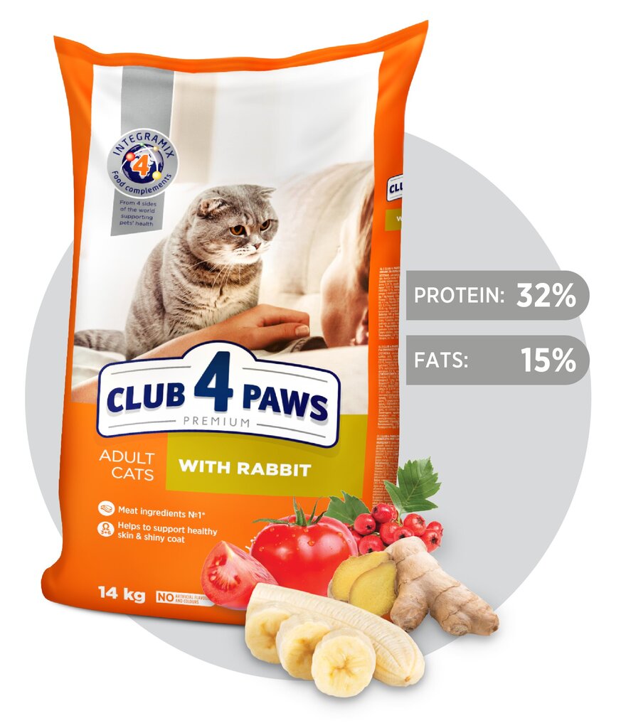 Club 4 Paws Premium täissööt täiskasvanud kassidele koos küülikuga, 14kg hind ja info | Kuivtoit kassidele | kaup24.ee