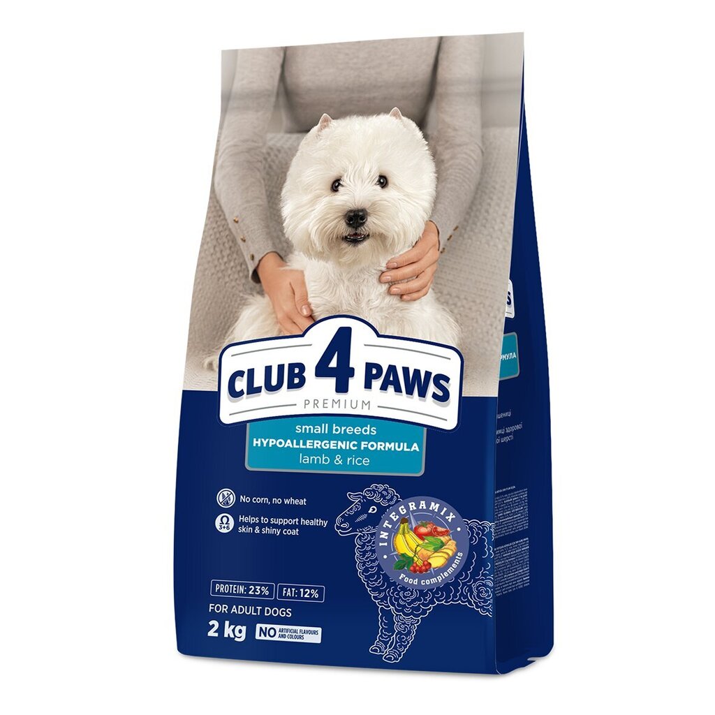 Club 4 Paws täiskasvanud väikest tõugu koertele lambaliha ja riisiga, 2 kg цена и информация | Kuivtoit koertele | kaup24.ee