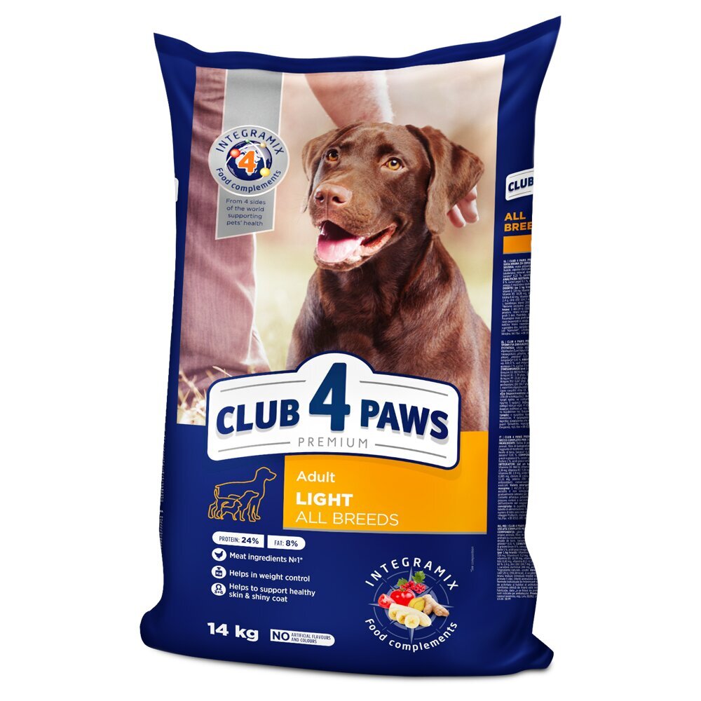 Club 4 Paws Premium kuivtoit täiskasvanutele, kõikidele tõugudele kehakaalu kontrollimiseks "Light" , 14kg цена и информация | Kuivtoit koertele | kaup24.ee