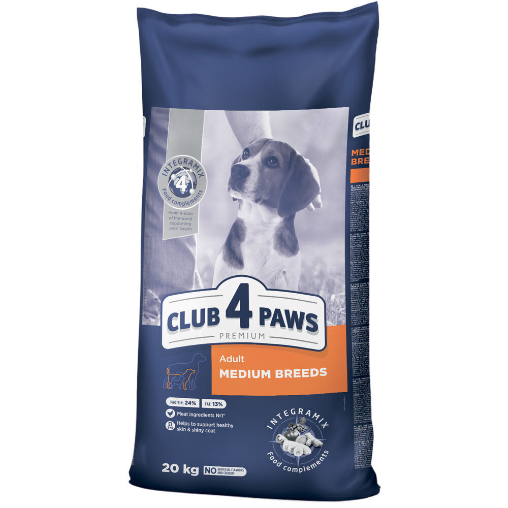 Club 4 Paws Premium kuivtoit täiskasvanud keskmist tõugu koertele, 20kg hind ja info | Kuivtoit koertele | kaup24.ee