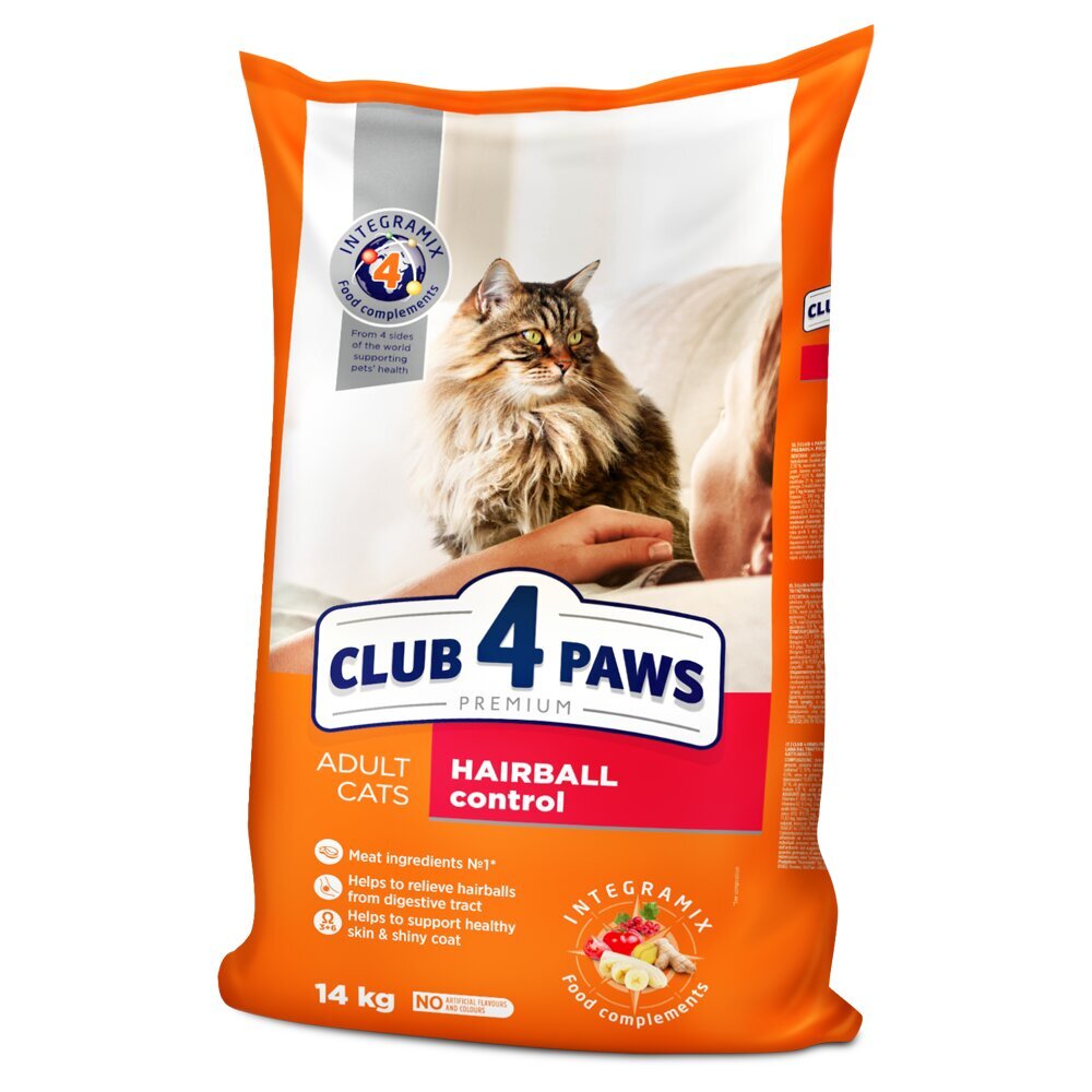 Club 4 Paws Premium täistaimetoit täiskasvanud kassidele Hairball Control'iga, 14 kg hind ja info | Kuivtoit kassidele | kaup24.ee