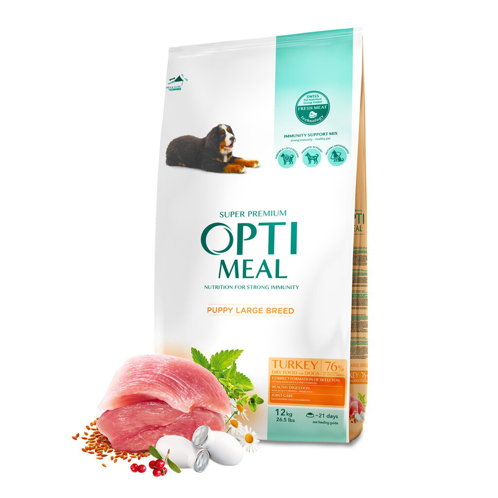 Optimeal™. Super Premium Complete kuivtoit suurt tõugu kutsikatele kalkuniga, 12 kg цена и информация | Kuivtoit koertele | kaup24.ee