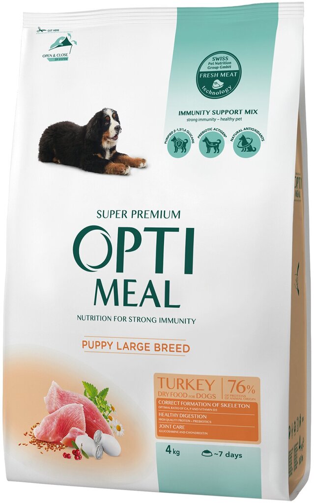 Optimeal Super Premium kuivtoit suurt tõugu kutsikatele kalkuniga, 4 kg hind ja info | Kuivtoit koertele | kaup24.ee