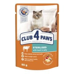 Club 4 Paws Premium полнорационный консервированный корм для взрослых стерилизованных кошек с говядиной в желе, 80 г х 24 шт. цена и информация | Кошачьи консервы | kaup24.ee