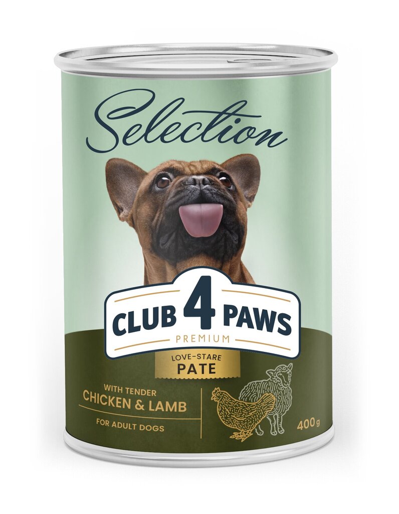 Club 4 Paws Premium täismaitseline konservpasteet täiskasvanud koertele kana- ja lambalihaga, 400 g цена и информация | Konservid koertele | kaup24.ee