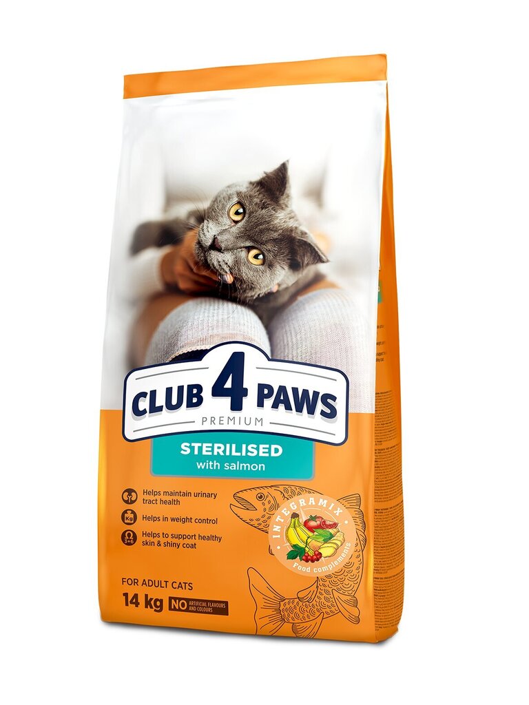 Club 4 Paws Premium täiskasvanud steriliseeritud kassidele lõhega, 14 kg hind ja info | Kuivtoit kassidele | kaup24.ee